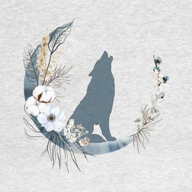 Celestial Wolf & Moon Shirt, Sun Moon Stars Tee, Mystical Wolf Tee, Moon and Stars, Flower Tshirt, Howling at the Moon by Coffee Conceptions